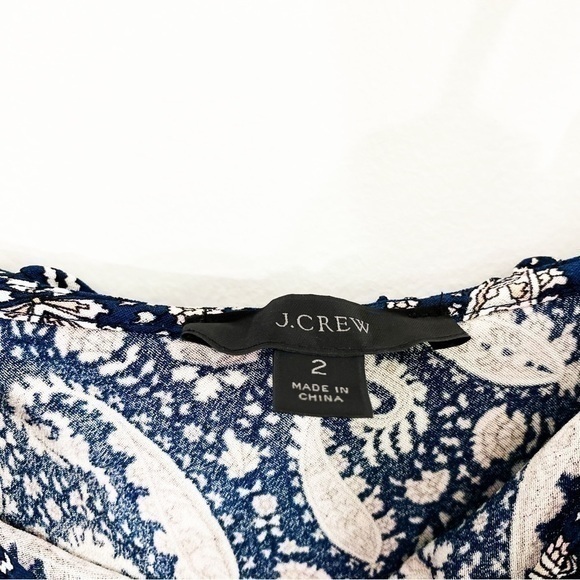 J. Crew 2 Ruffle Silk Slip Dress in Midnight Paisley Navy Ruffle Flounce Neck - Picture 7 of 12